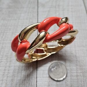 Vintage Clamper Bracelet. Chain Link Clamper. Orange & Gold Clamper.